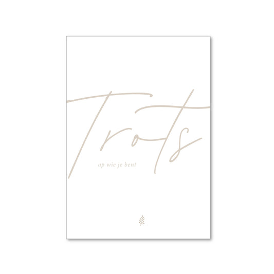 Witte wenskaart trots op wie je bent wenskaart met plantje