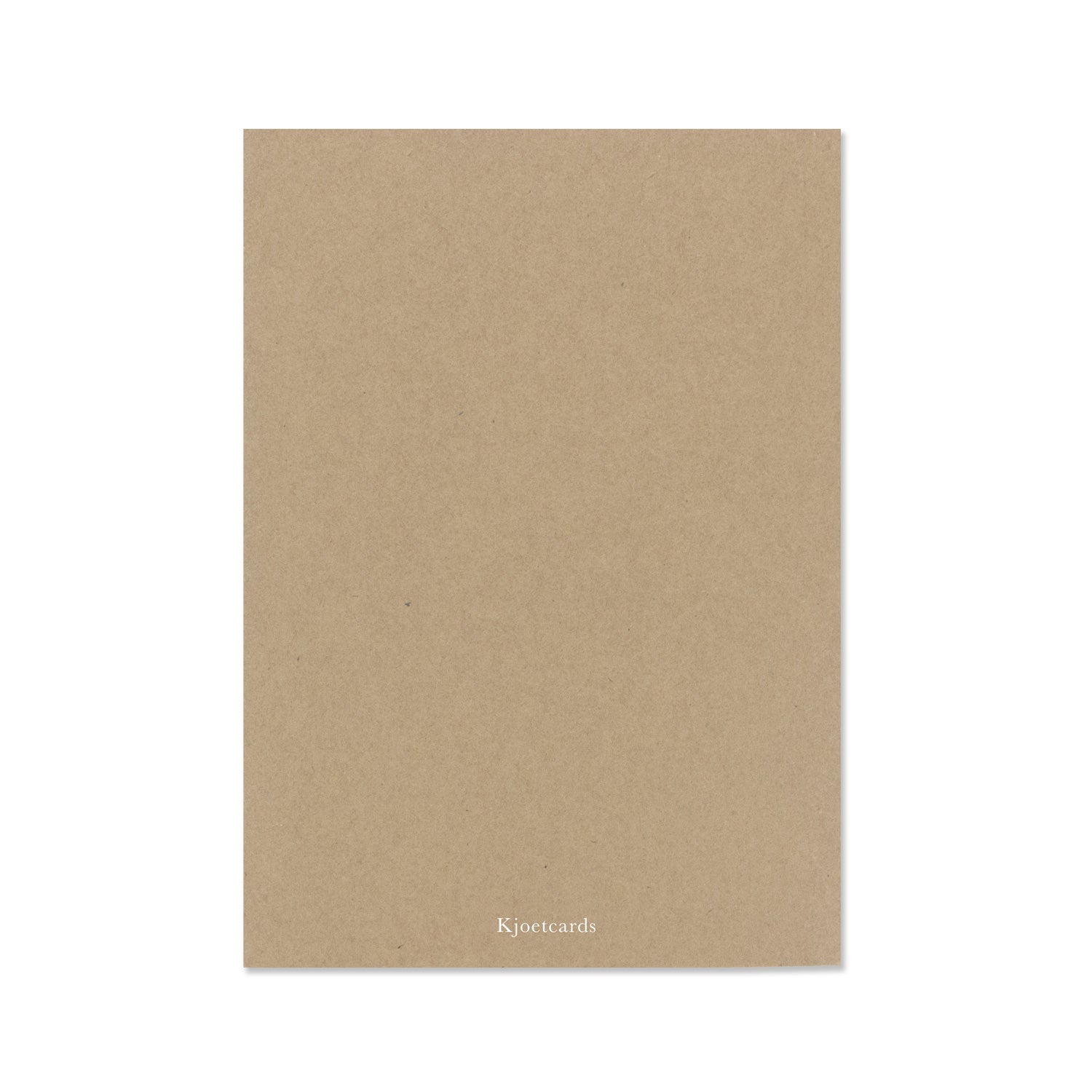 Achterkant kraft kaart met witte letters kjoetcards