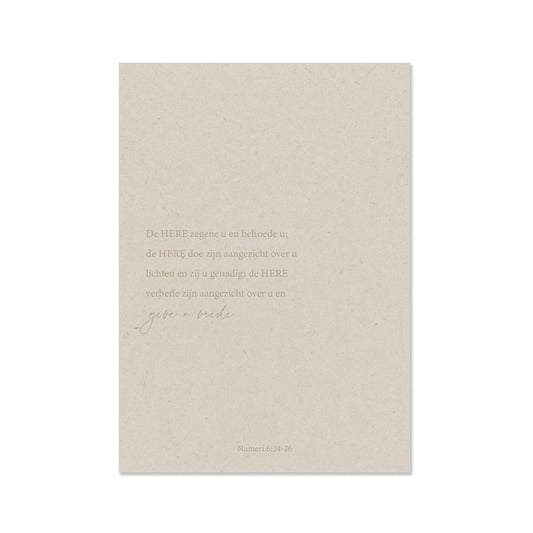 Duurzame wenskaart gemaakt van landbouwafval de here zegene u en behoede u