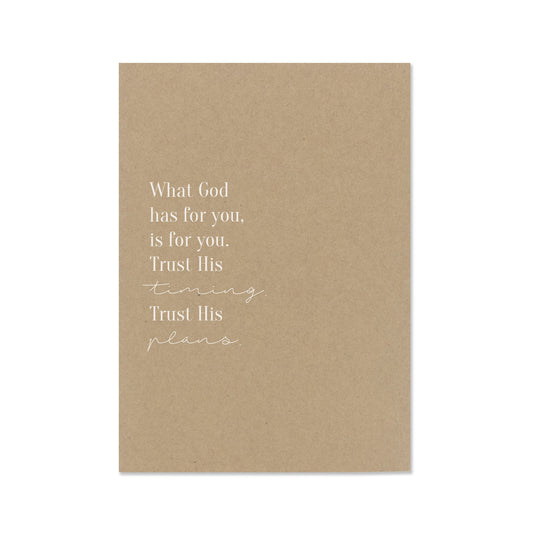 Duurzame wenskaart trust his timing trust his plans kraft christelijk