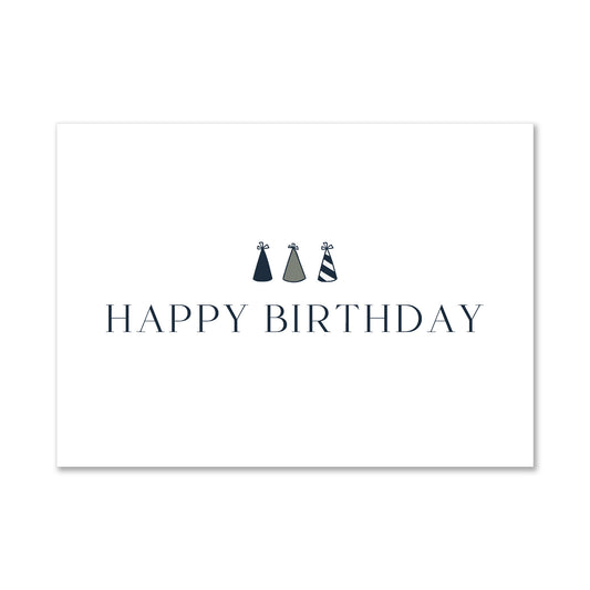 Duurzame witte wenskaart happy birthday feesthoedjes