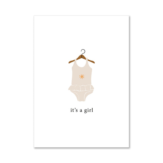 Duurzame witte wenskaart it's a girl rompertje
