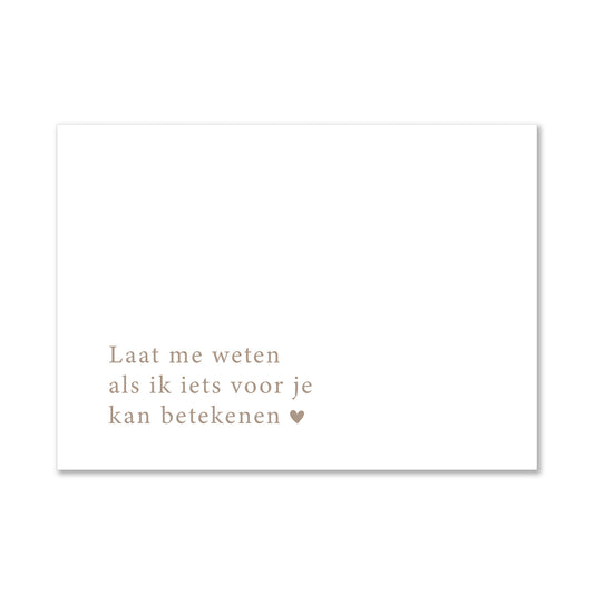 Duurzame witte wenskaart Laat me weten als ik iets voor je kan betekenen