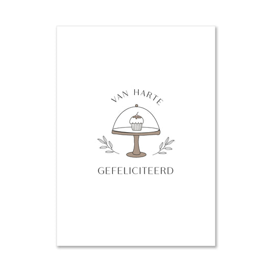 Duurzame witte wenskaart van harte gefeliciteerd cupcake