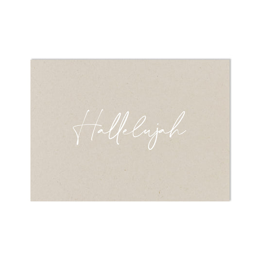 Duurzame wenskaart gemaakt van landbouwafval met de tekst hallelujah