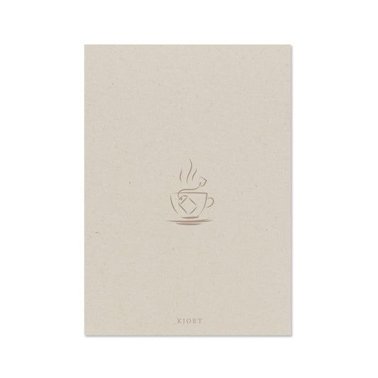 Duurzame wenskaart gemaakt van landbouwafval met theekopje