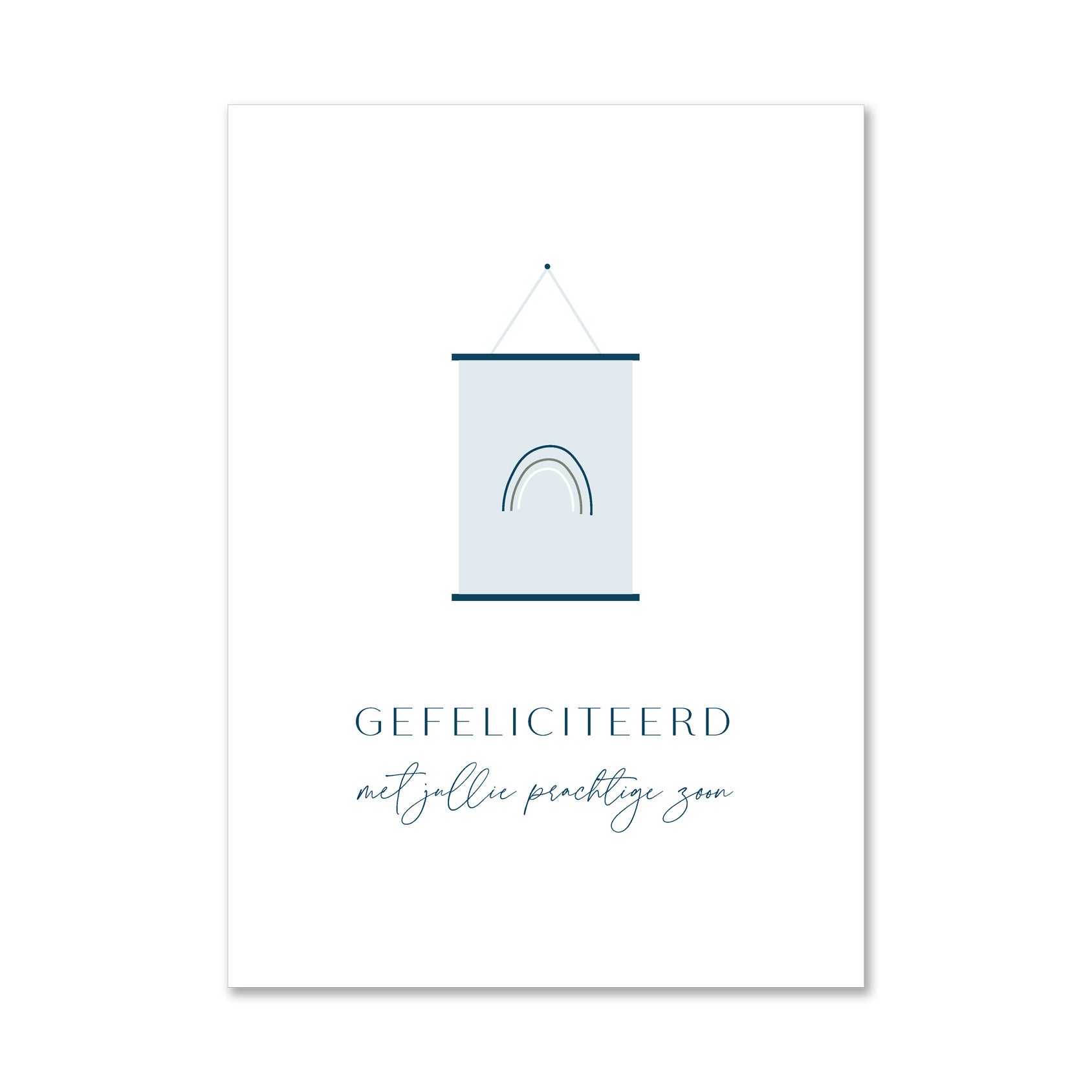 Duurzame witte wenskaart gefeliciteerd met jullie prachtige zoon regenboogposter