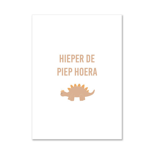 Duurzame witte wenskaart met dino. Felicitatie voor kinderen