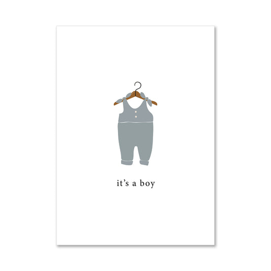 Duurzame witte wenskaart it's a boy jumpsuit