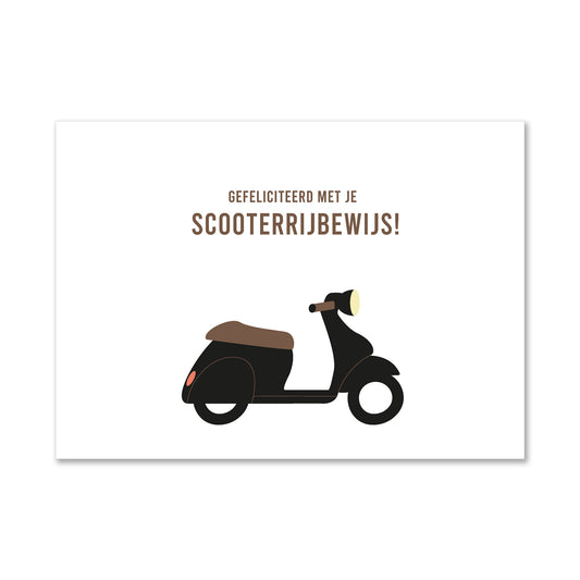Duurzame witte wenskaart gefeliciteerd met je scooterrijbewijs 