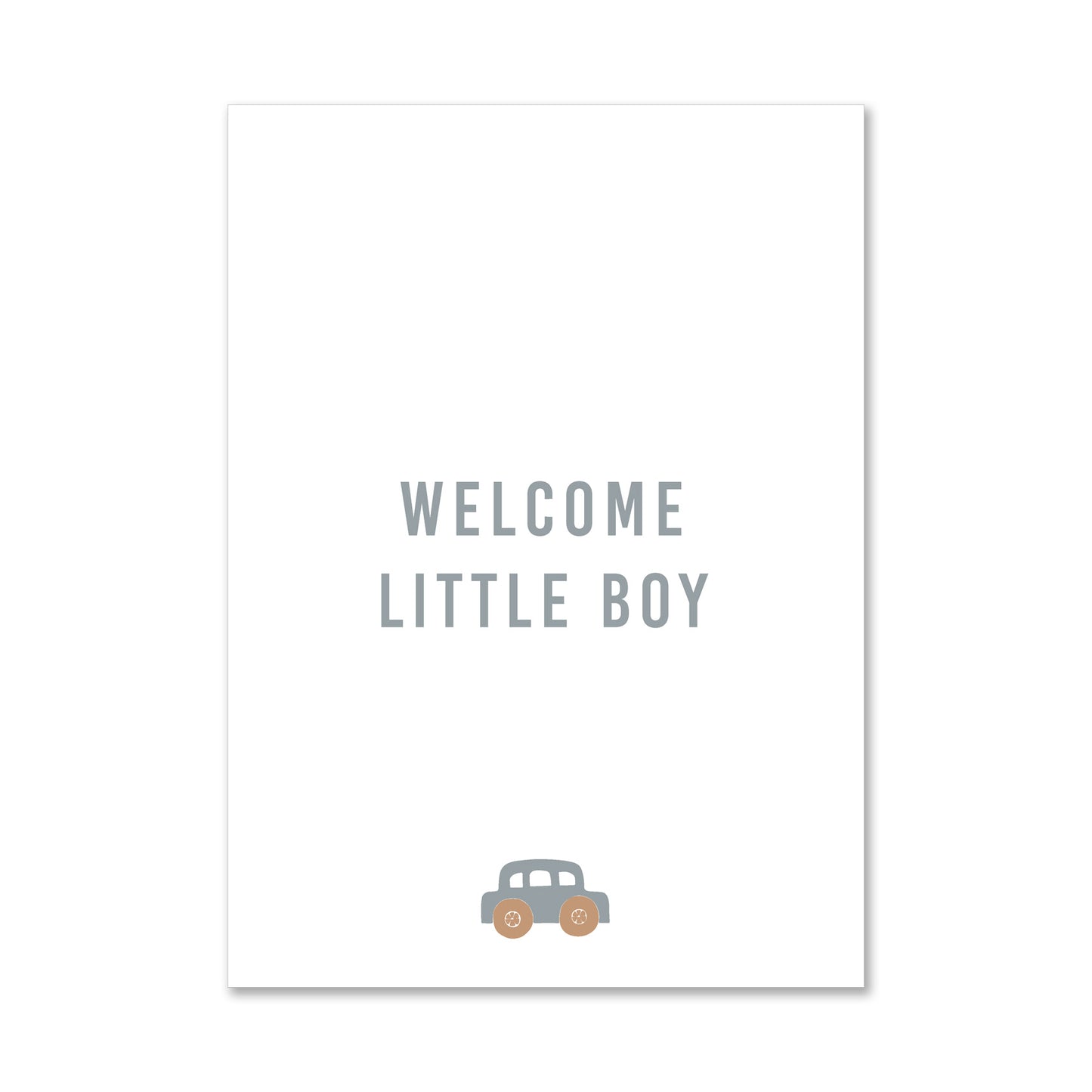 Duurzame witte wenskaart welcome little boy autootje